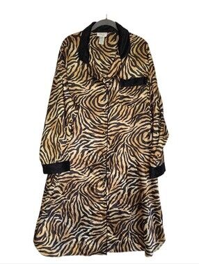 Amanda Stewart Vintage Zebra Cheetah Print Satin Velvet Robe Duster 2X